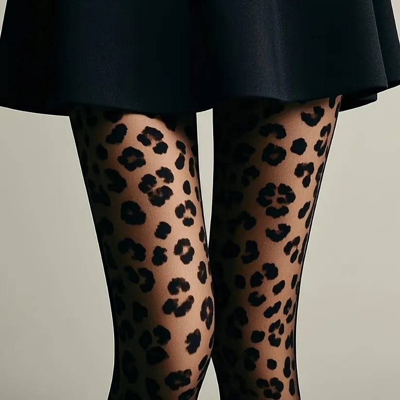 Women Leopard Print Tights Black Sheer Pantyhose Stockings Party Nightclub