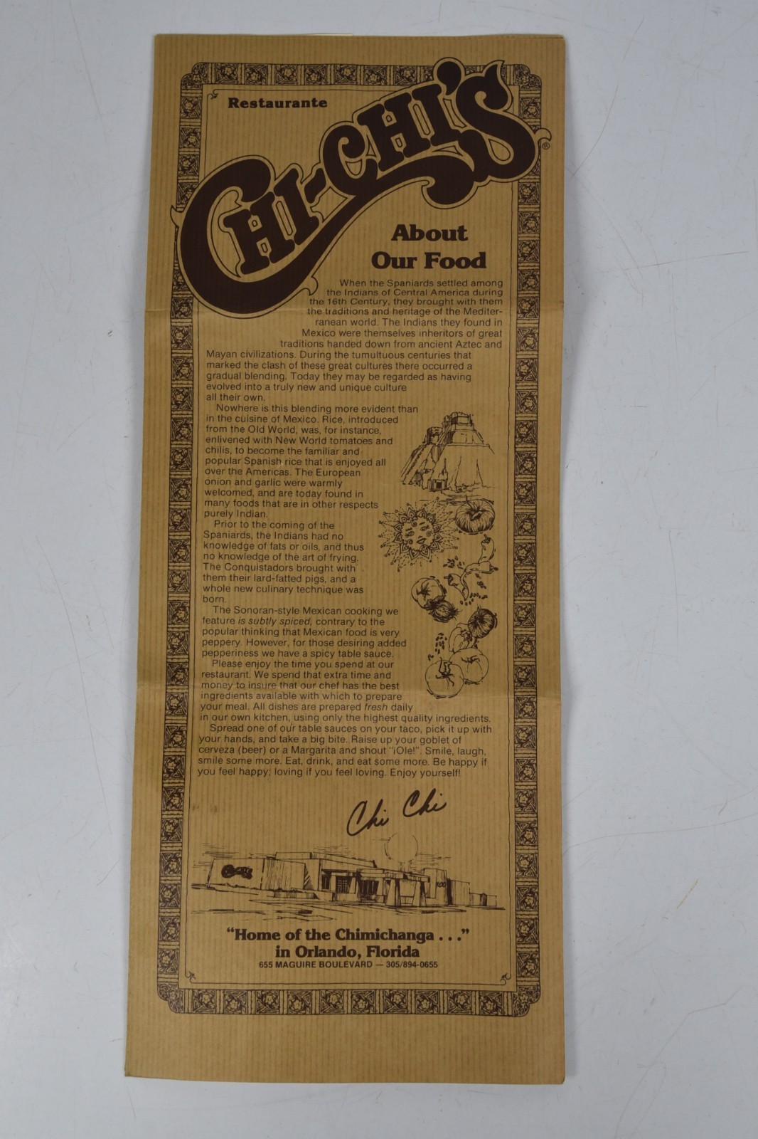 Vintage Chi-Chi's Restaurant Menu Orlando Florida Mexican Food 1980's