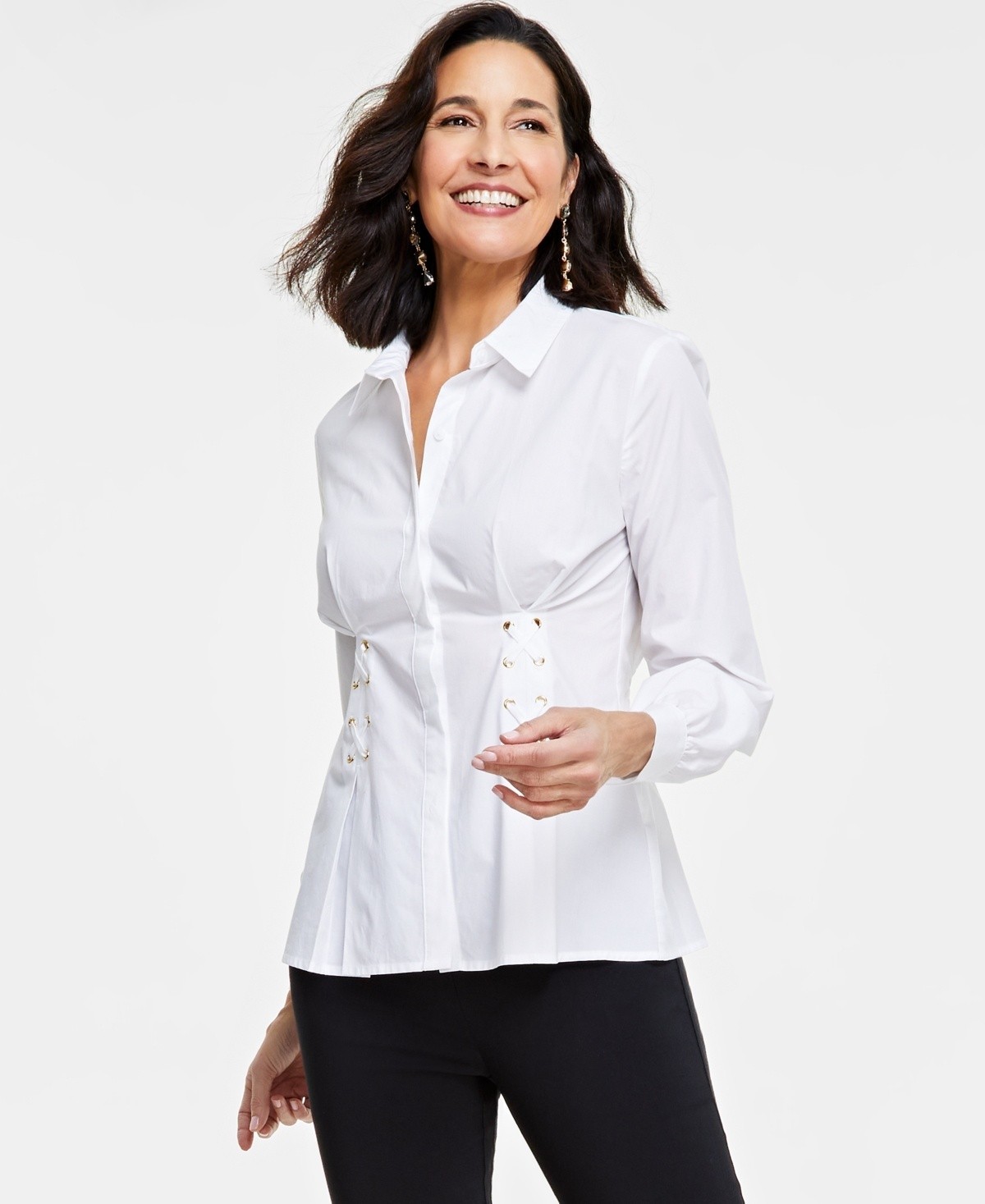 INC International Concepts Long-Sleeve Grommet-Detail Blouse Women\'s XXL White