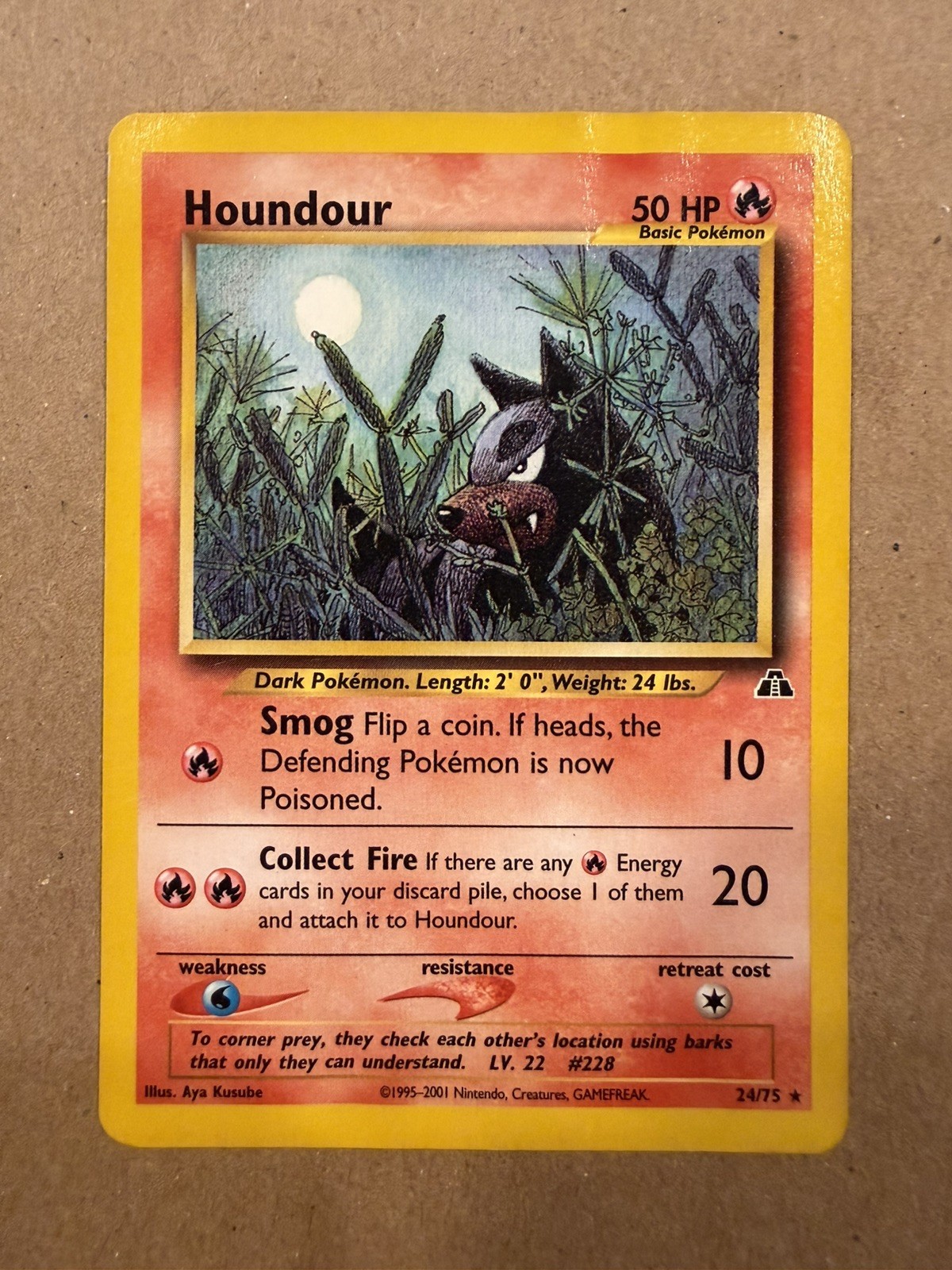 Houndour 24/75 Rare Neo Discovery Pokemon Unlimited Damaged (see photos) 