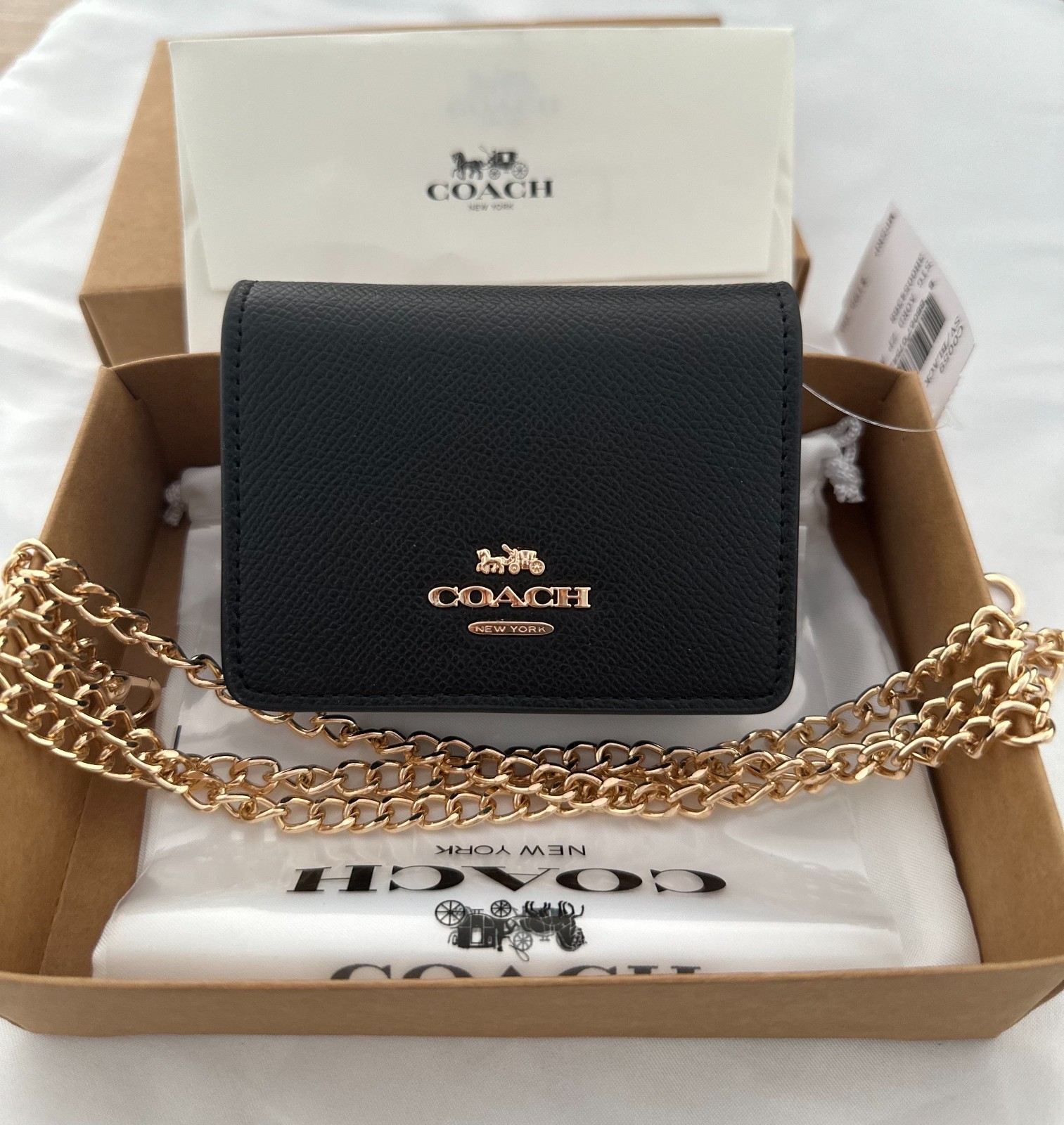  NEW Mini Leather Wallet On a Chain Black C0059 W/BOX 