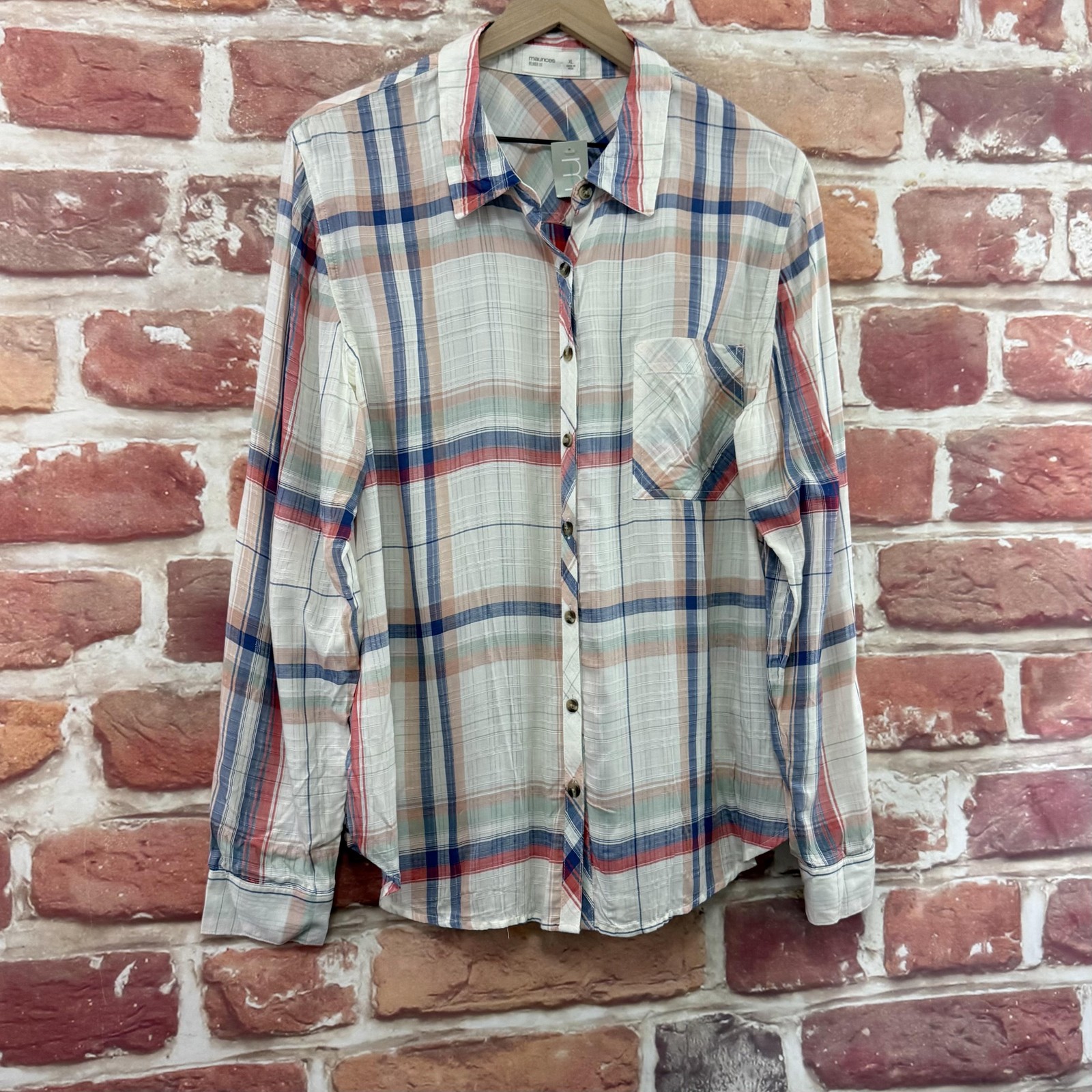 Maurices Top Womens XL Multicolor Plaid Western Gauzy Lightweight Casual Shirt