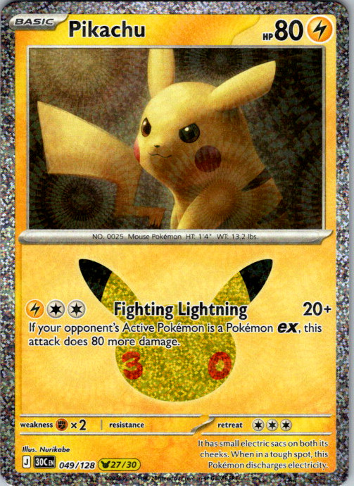 Pikachu Pikachu Rare ME: 30th Celebration 049/128 NM
