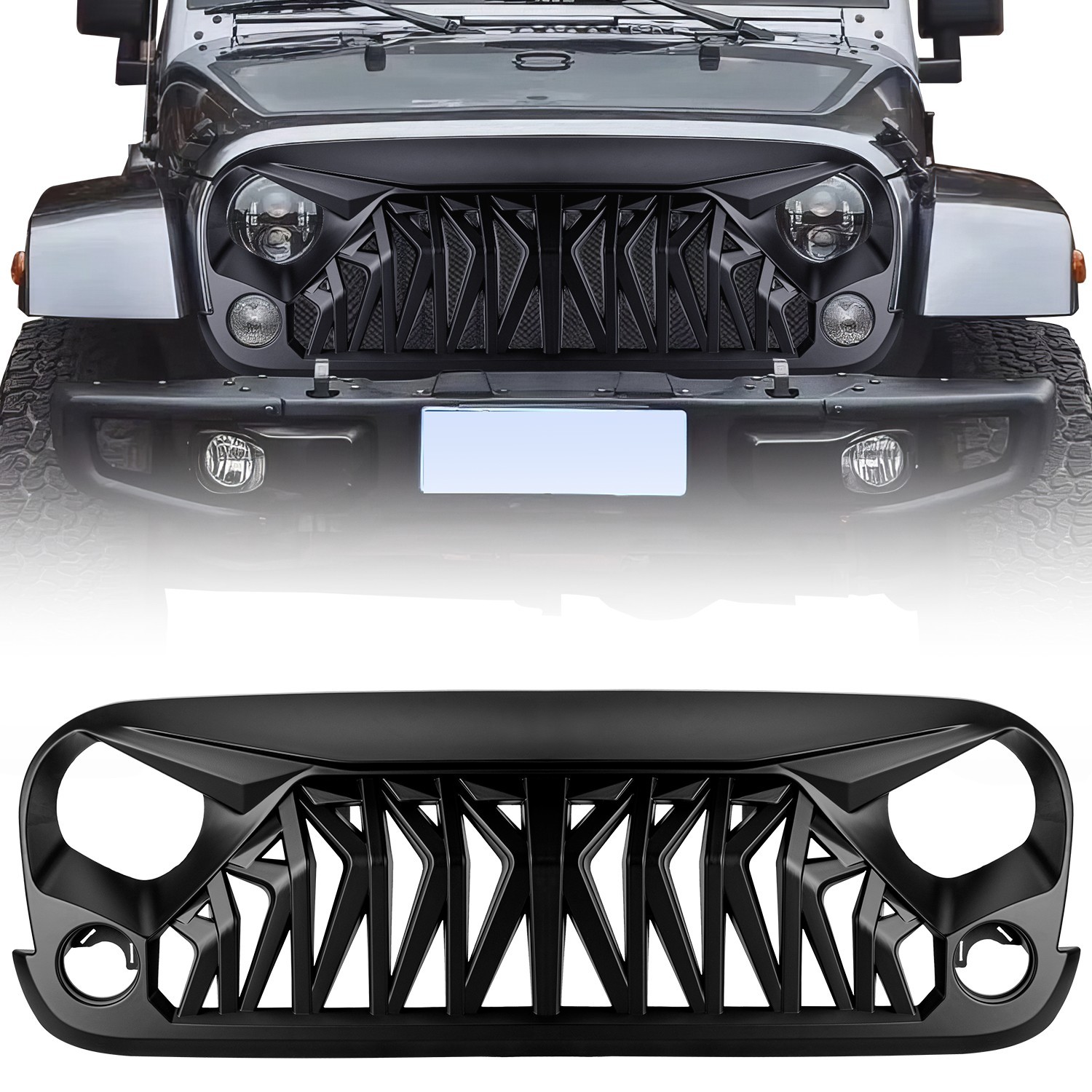 SUNPIE Front Grill Inserts Mustang Black Compatible 07-18 Jeep Wrangler JK/JKU