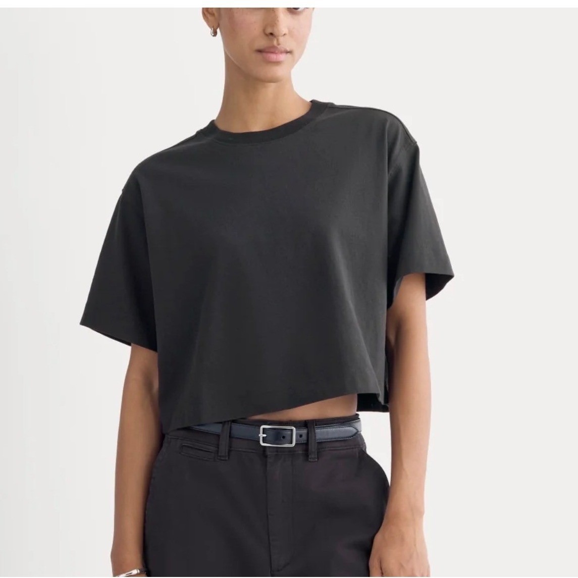 Everlane Womens Black Premium Weight Cropped Tee Organic Cotton Boxy Medium New