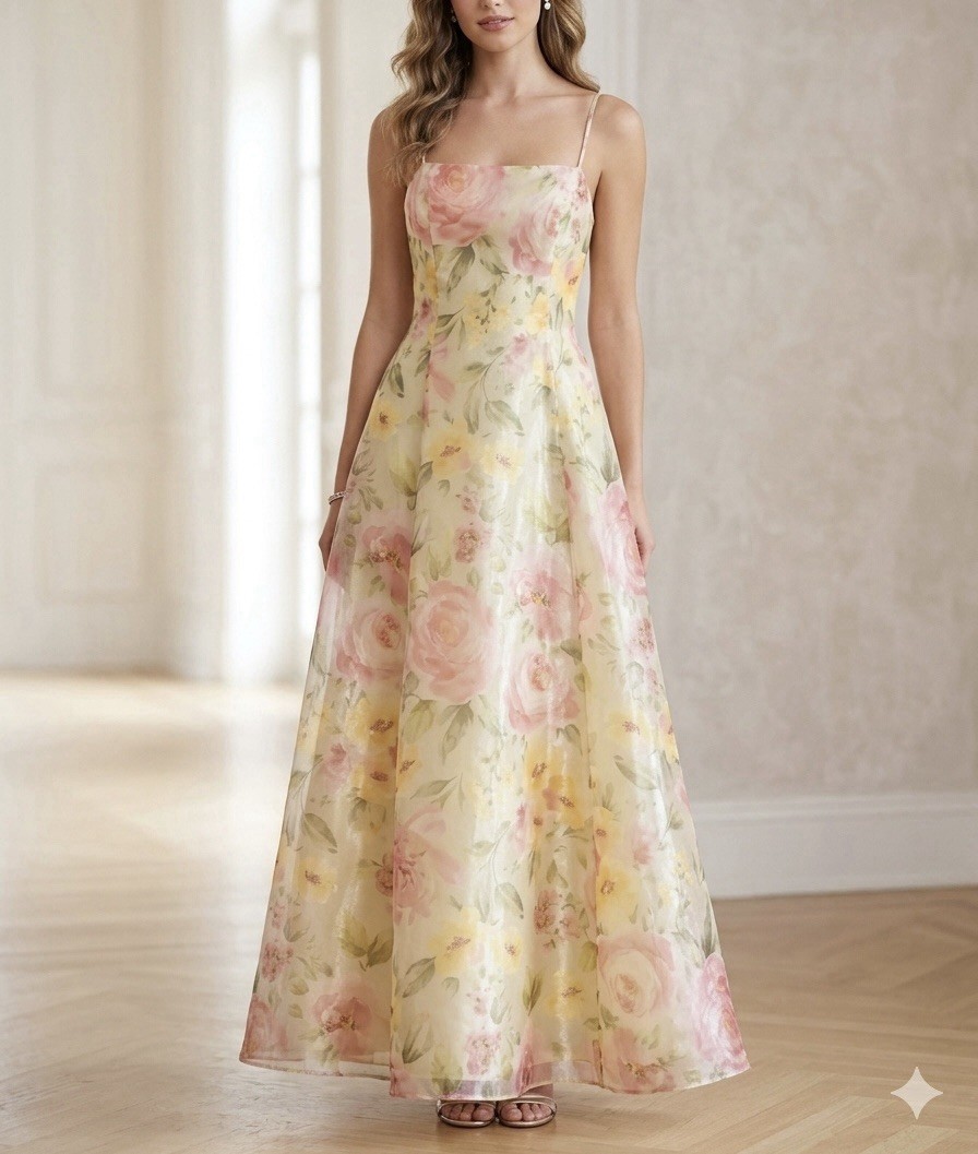 Vintage Jessica McClintock Bridal Floral Maxi Dress Size 8 Wedding Organza