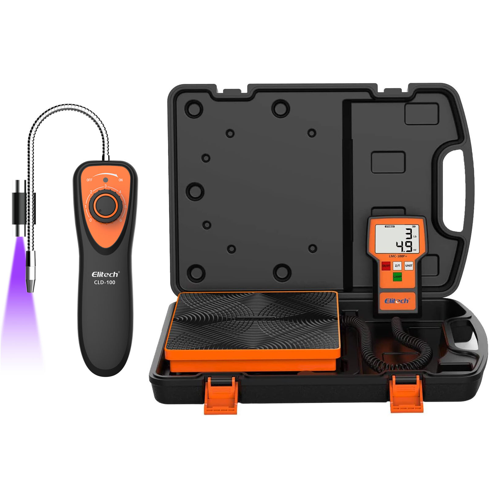 Elitech CLD100 Freon Gas Leak Detector+Refrigerant Charging Scale 110LB LMC-100F