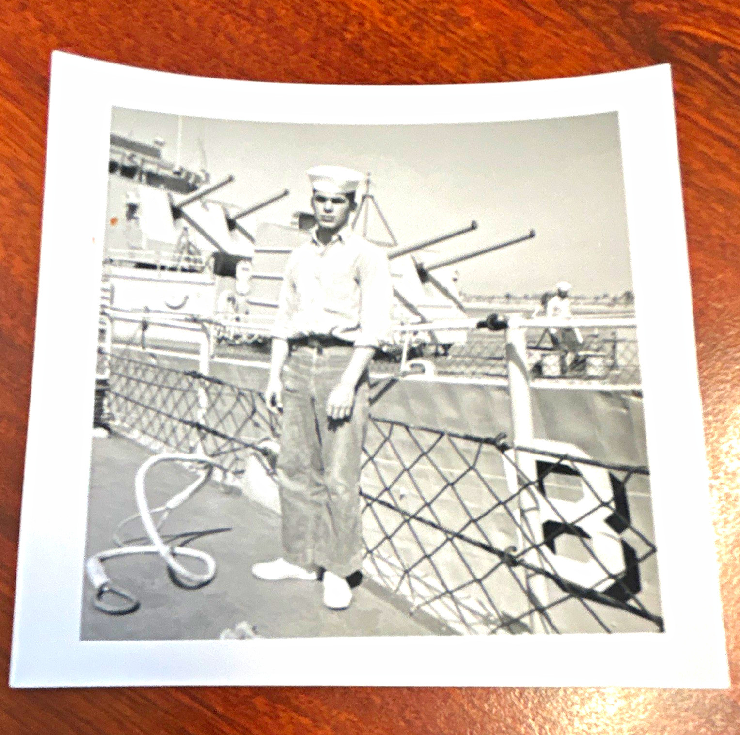 Vintage 1962 Black & White Portrait Photo of Navy Sailor on Ship Deck Vintage 1962 Black & White Portrait Photo of Navy Sailor on Ship Deck