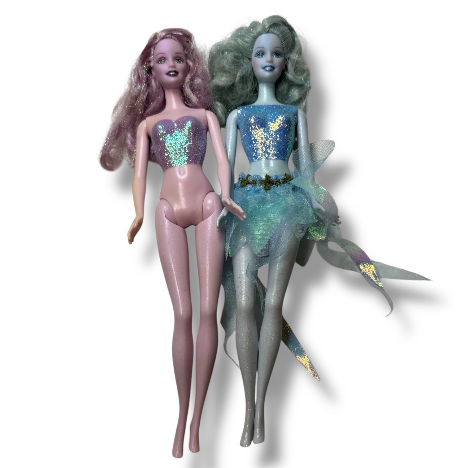 2003 Mattel FAIRYTOPIA BLUE & LAVENDER  SPARKLE FAIRY Barbie Fashion Doll LOT 2