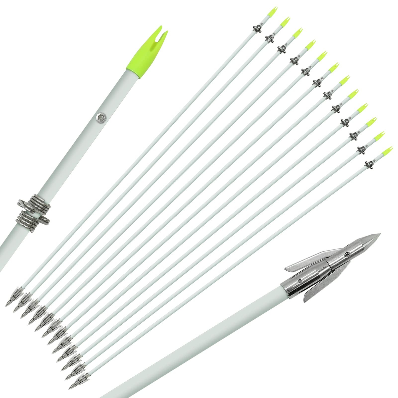 12 PCS 36 Inch Bowfishing Arrows 8mm Fishing Arrow Fiberglass Detachable Tip