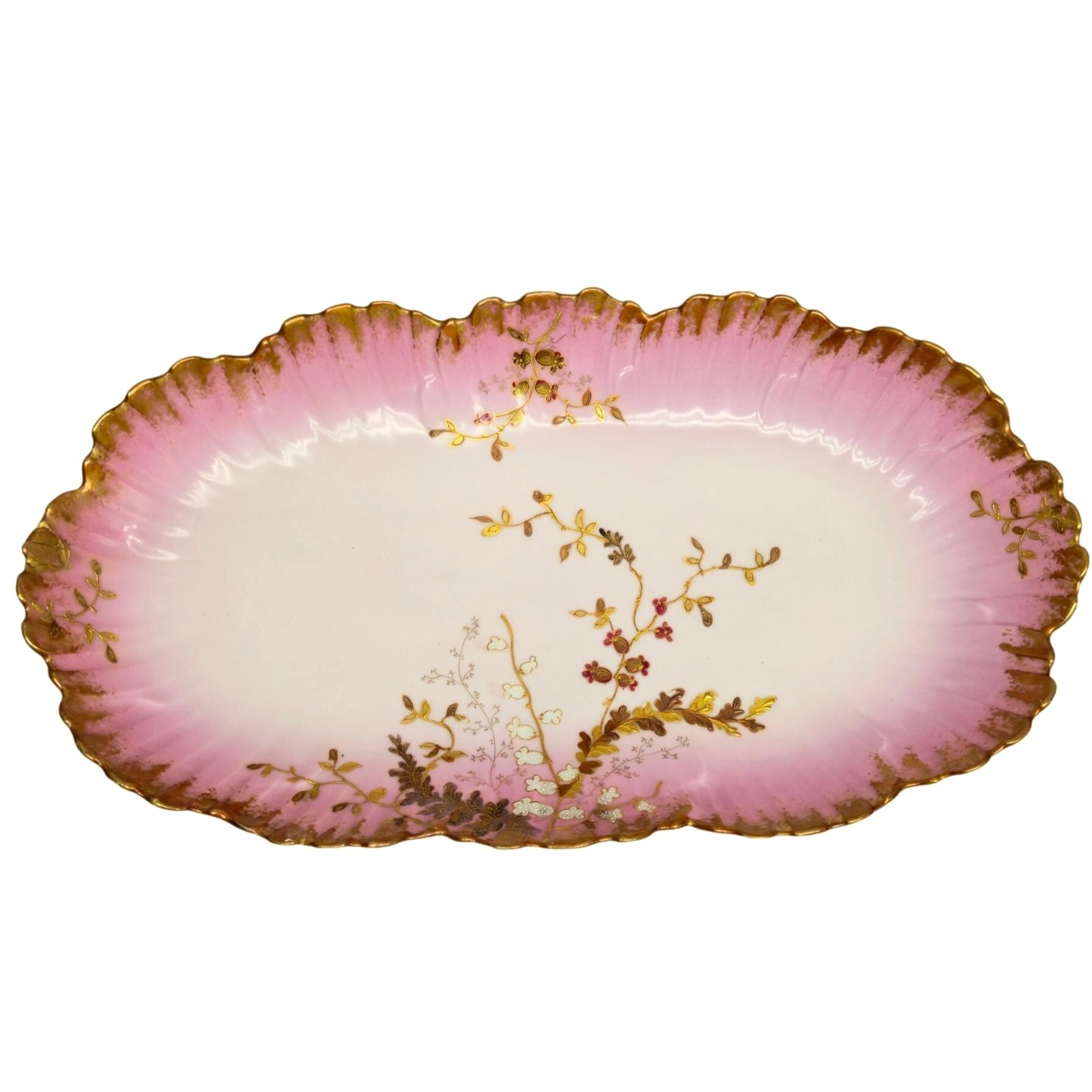 Antique A Klingenberg French Limoges Pink Platter Gold Trim Floral1880s painted