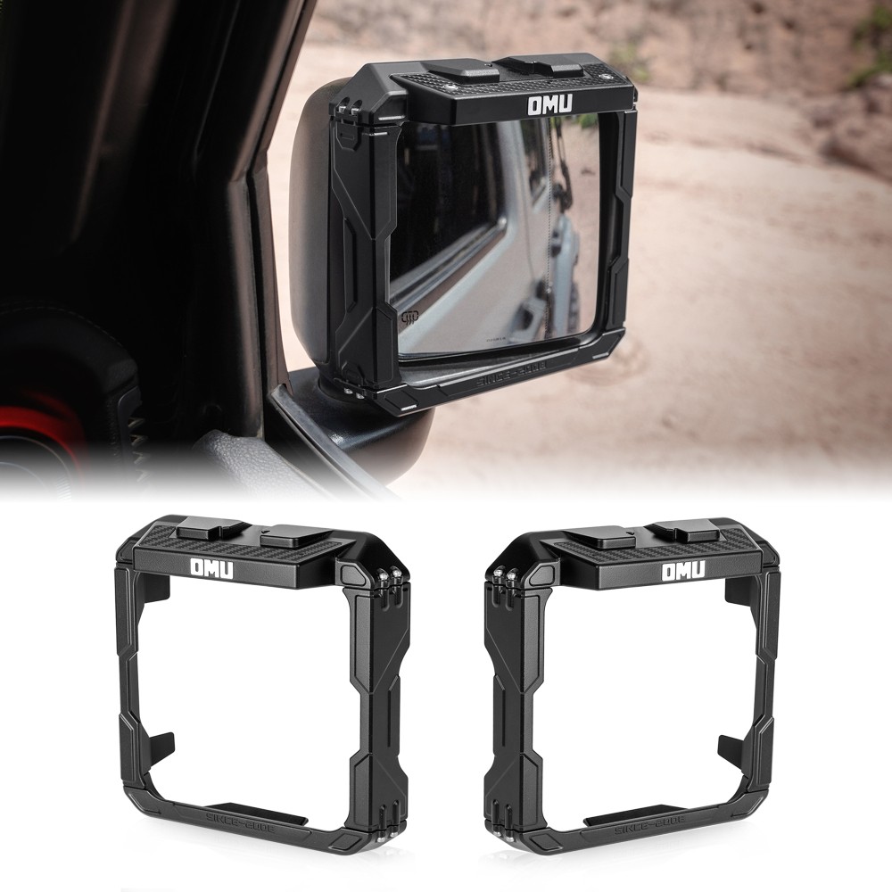 OMU Aluminum Rearview Mirror Rain Shield Frame For 2018-26 Jeep Wrangler JL / JT