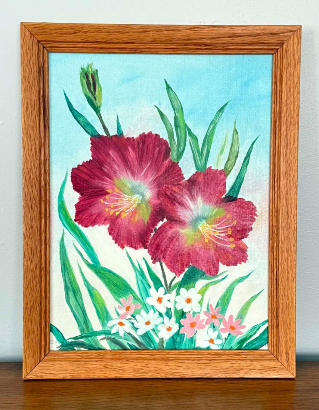 Vintage Floral Oil Painting Original Still Life Framed Signed Canvas Board Art