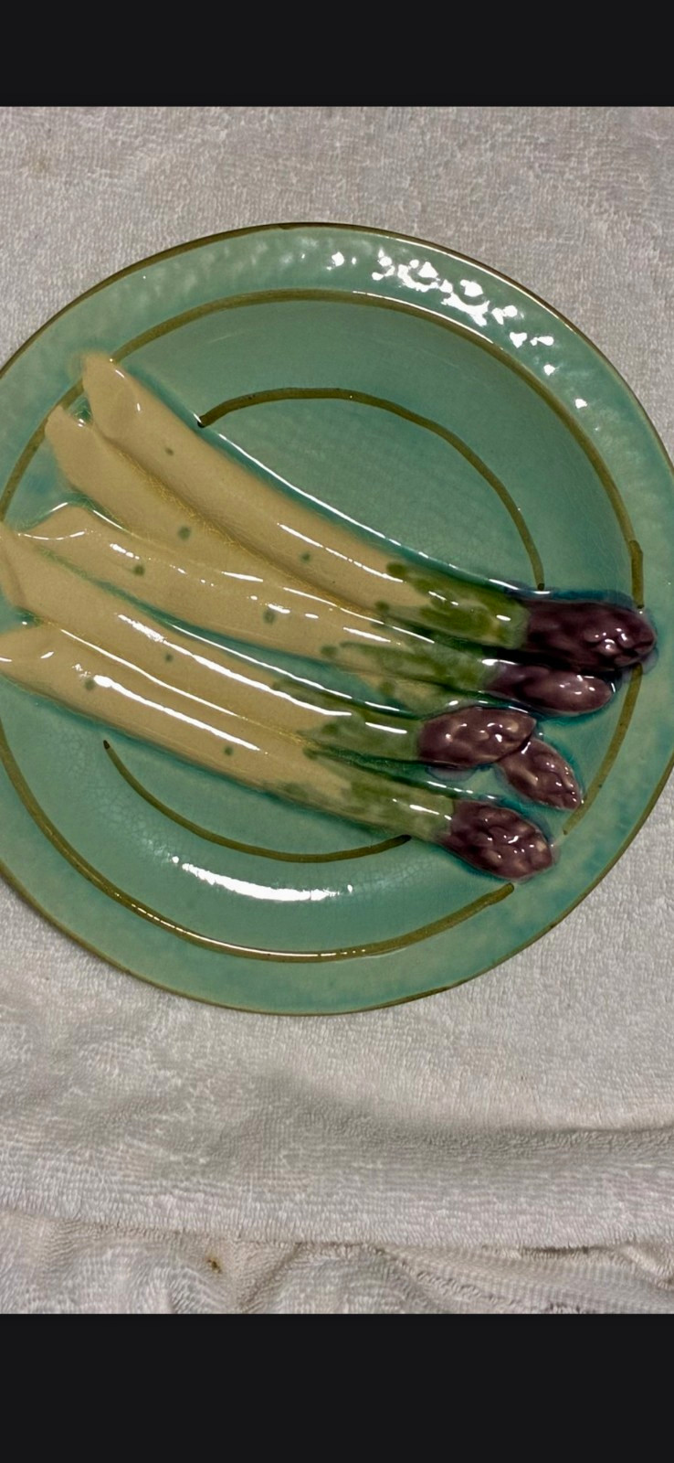 Antique  French Majolica  Asparagus Plate Turquoise