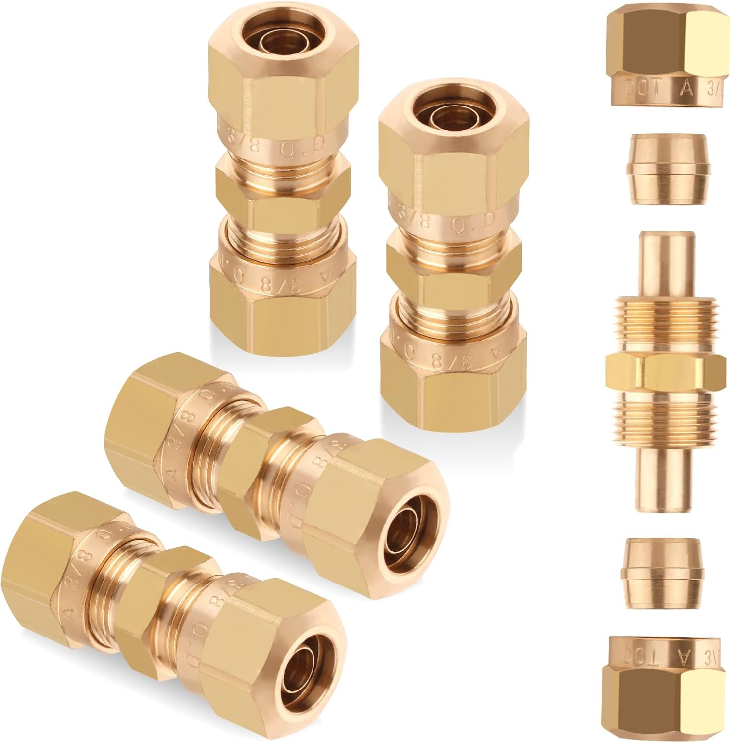D.O.T Brass Compression Straight Union Fittings, 3/8