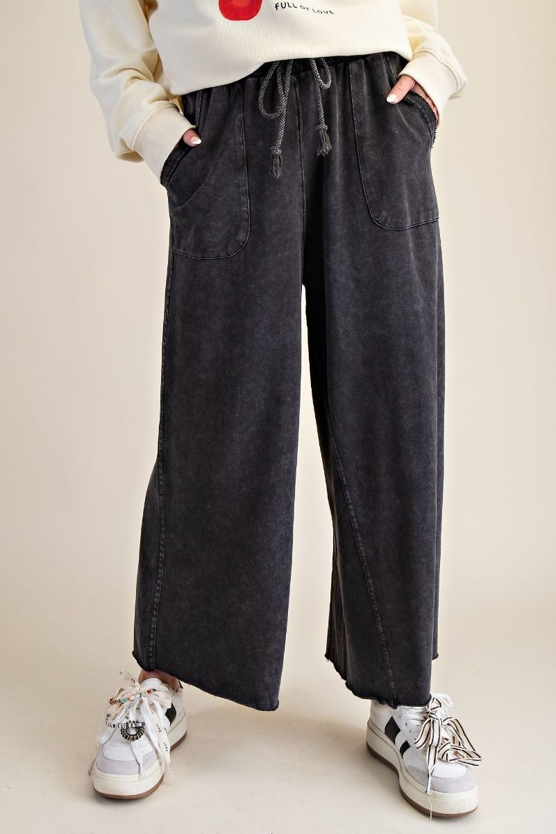 Easel Womens Washed Terry Knit Wide Pants