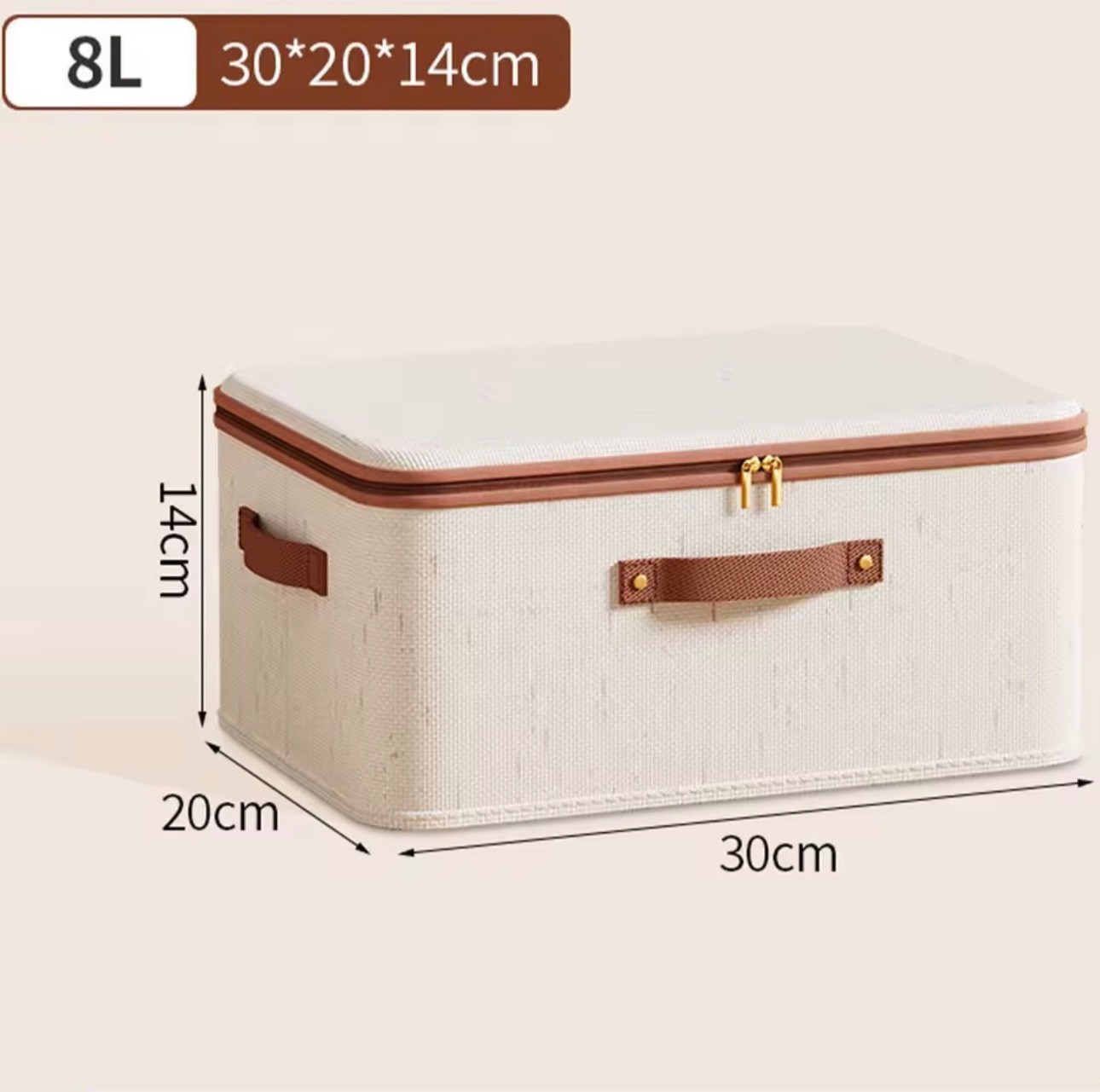 Foldable Cotton Linen Storage Box with Zippered Lid Handle Closet Organizer