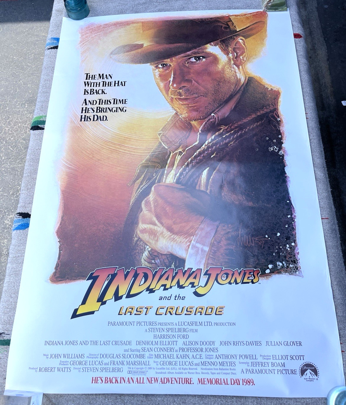 1989 Indiana Jones and the Last Crusade Rolled One Sheet Advance Movie Poster