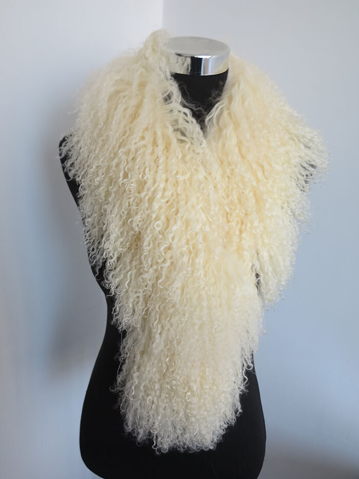 100% Genuine Mongolian Lamb Fur Scarf /fur Collar/ Fur Wrap /beige Women\'s Cape