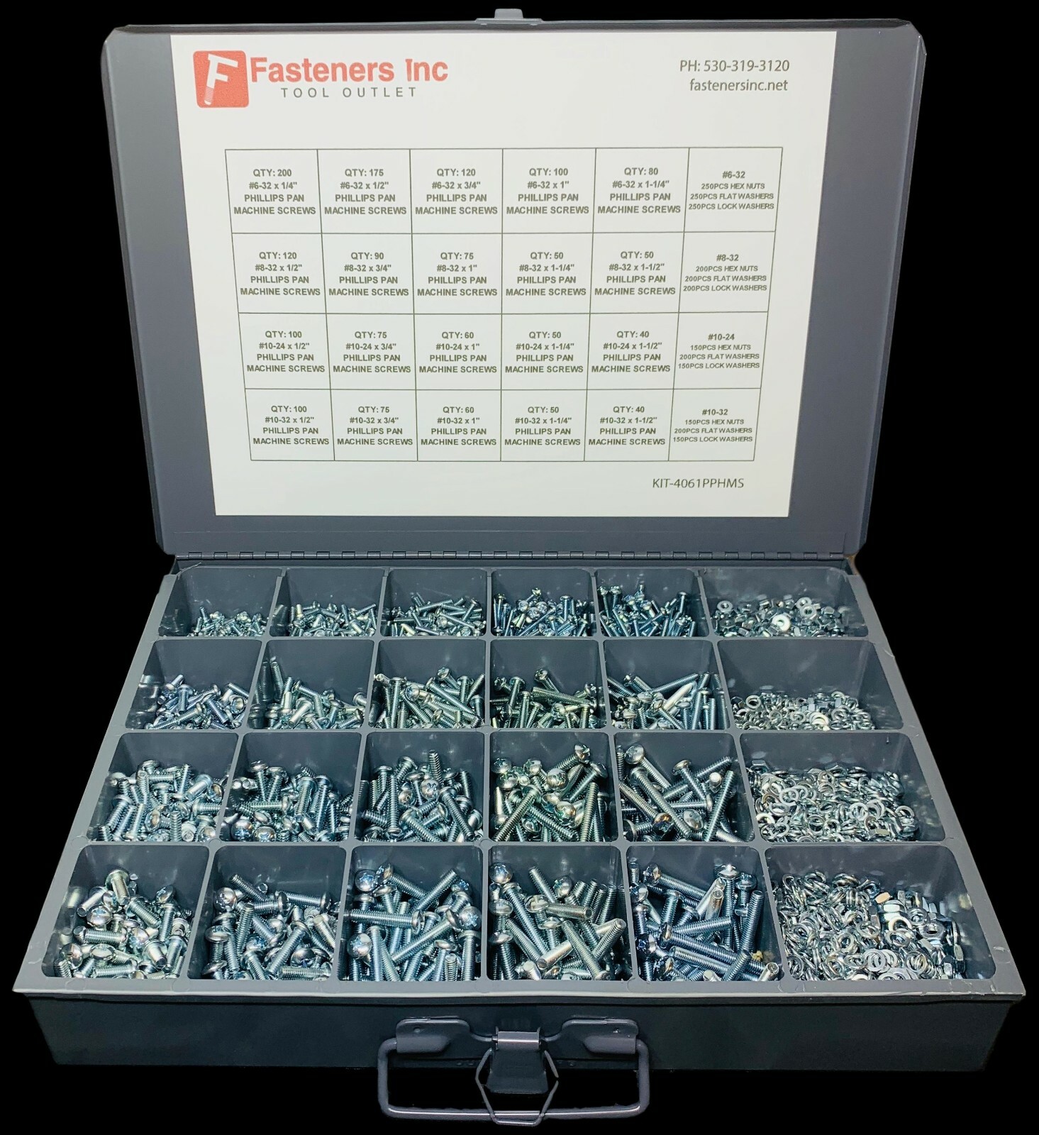 4,061 PCS Phillips Pan Head Machine Screws Nuts Washers Assortment #6 #8 #10