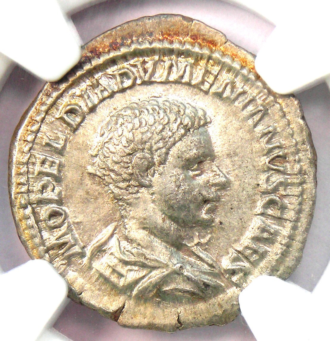 Diadumenian AR Denarius Silver Roman Coin 218 AD - NGC Choice AU - 5/5 Strike