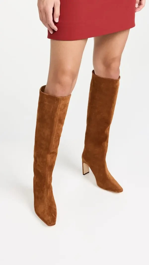 Staud  Womens Wally Cognac Suede High Heel Boots Sz EU 38 US 8