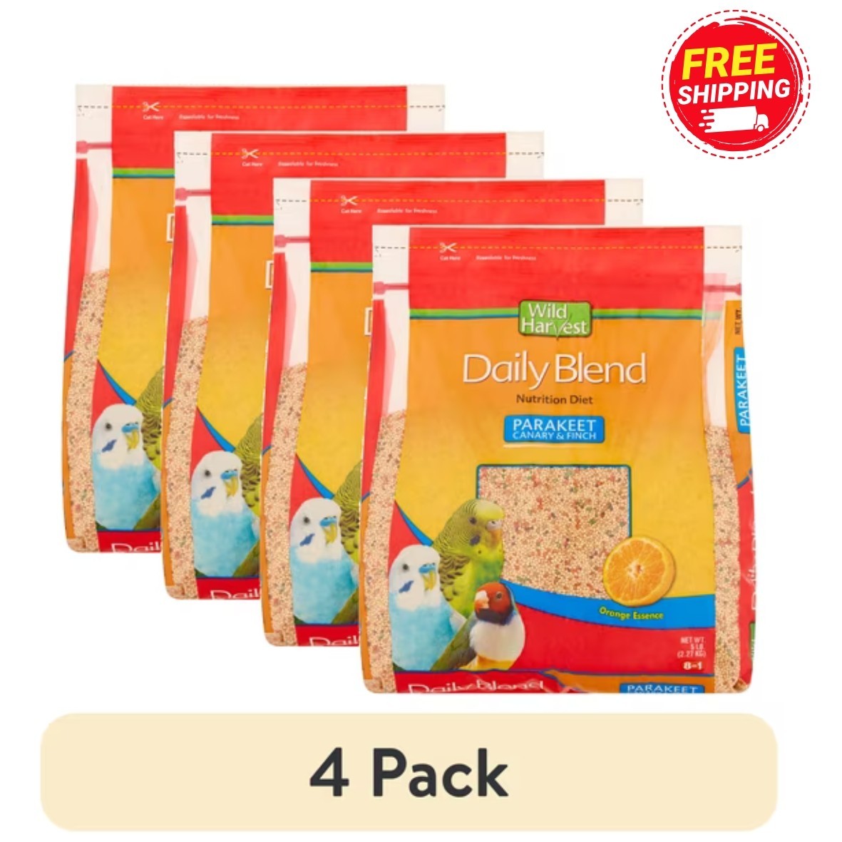(4 Pack) Wild Harvest Parakeet, Canary & Finch Daily Nutrition Blend, 5 lb