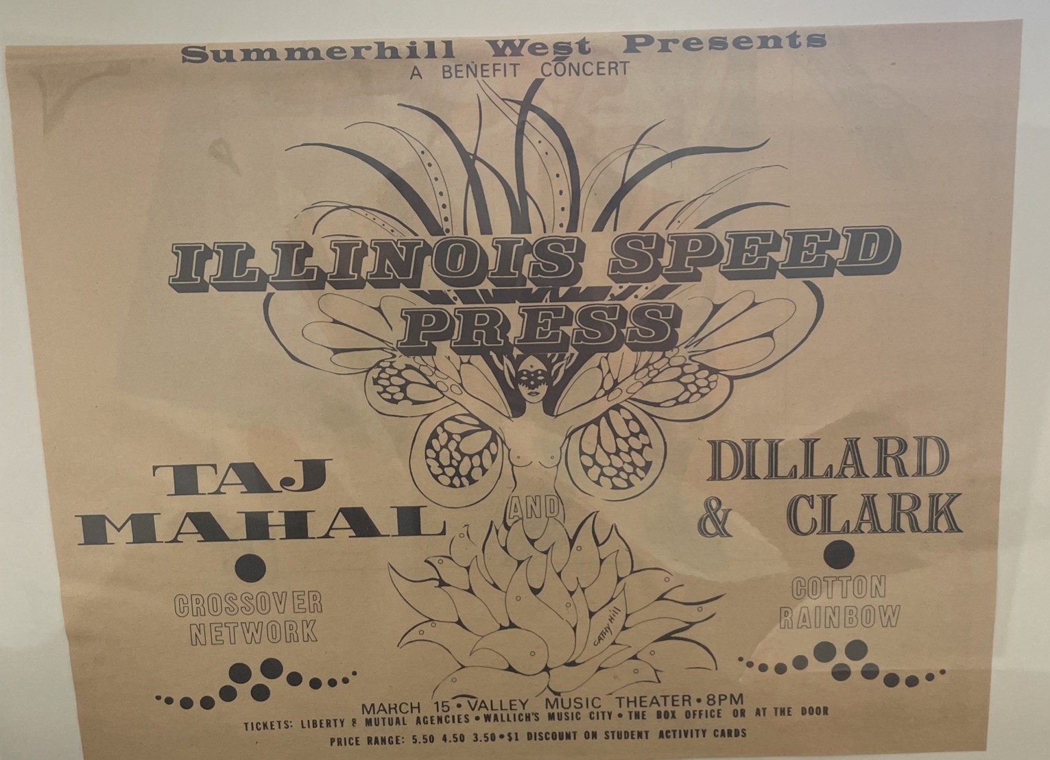 1969 ILLINOIS SPEED PRESS, TAJ MAHAL , Valley Music Theater , Concert Ad