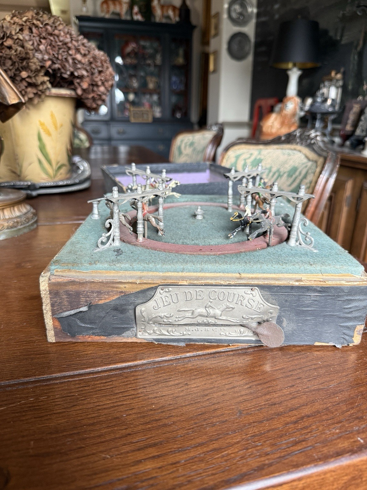Antique French Jeu de Course Mechanical Horse Racing Game