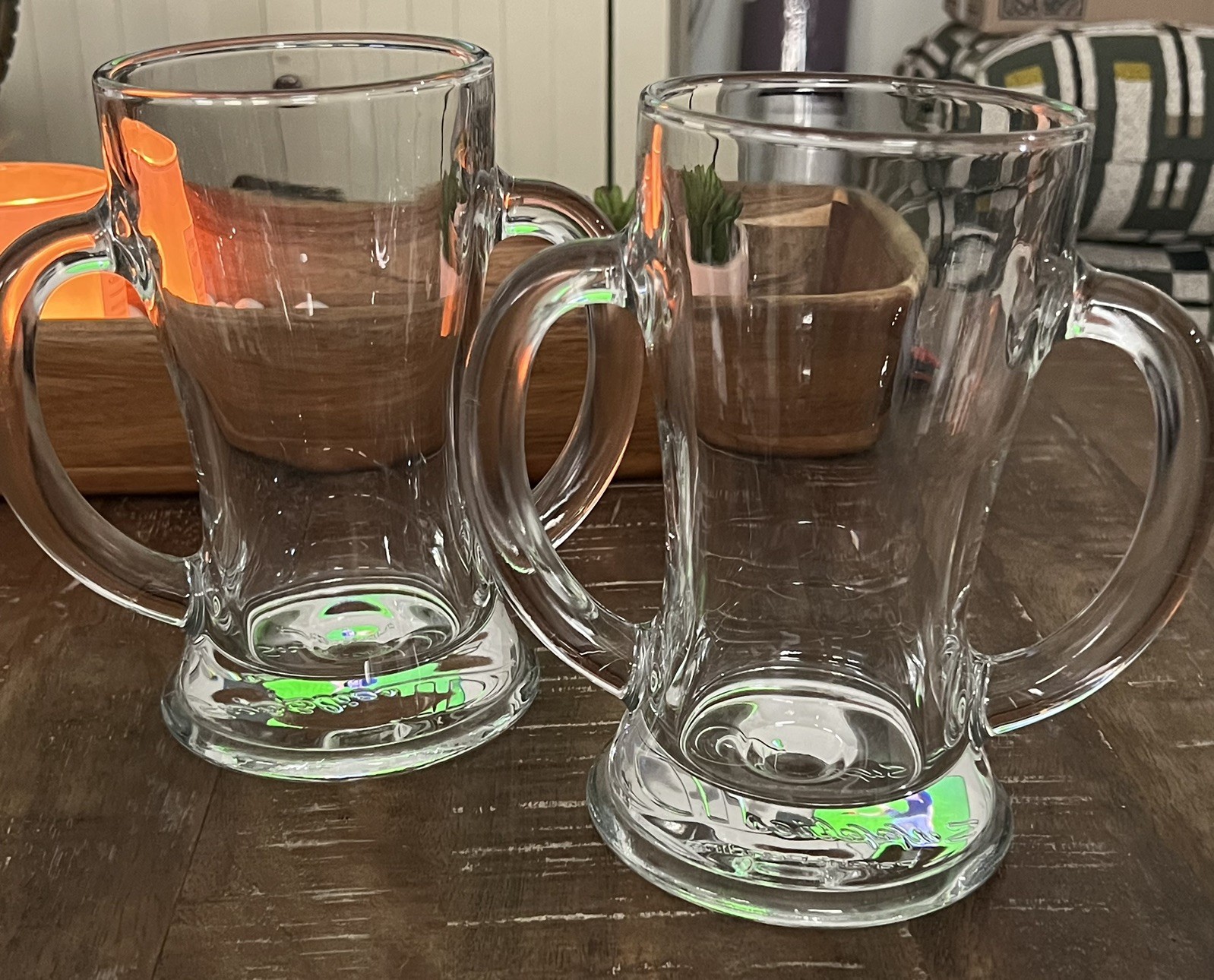 Beer Stein Double Fisted 2 Handle Heavy Glass Mug Vtg EUC Beer Stein Double Fisted 2 Handle Heavy Glass Mug Vtg EUC