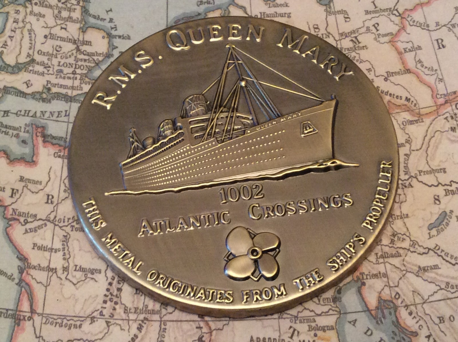 R.M.S Queen Mary Propeller Coaster With Certificate Of Authenticity