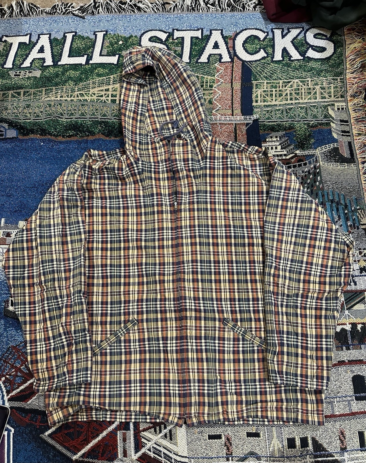 Vintage 90s J.Crew Oarsman Plaid Full Zip Hooded Cotton Jacket Size XL