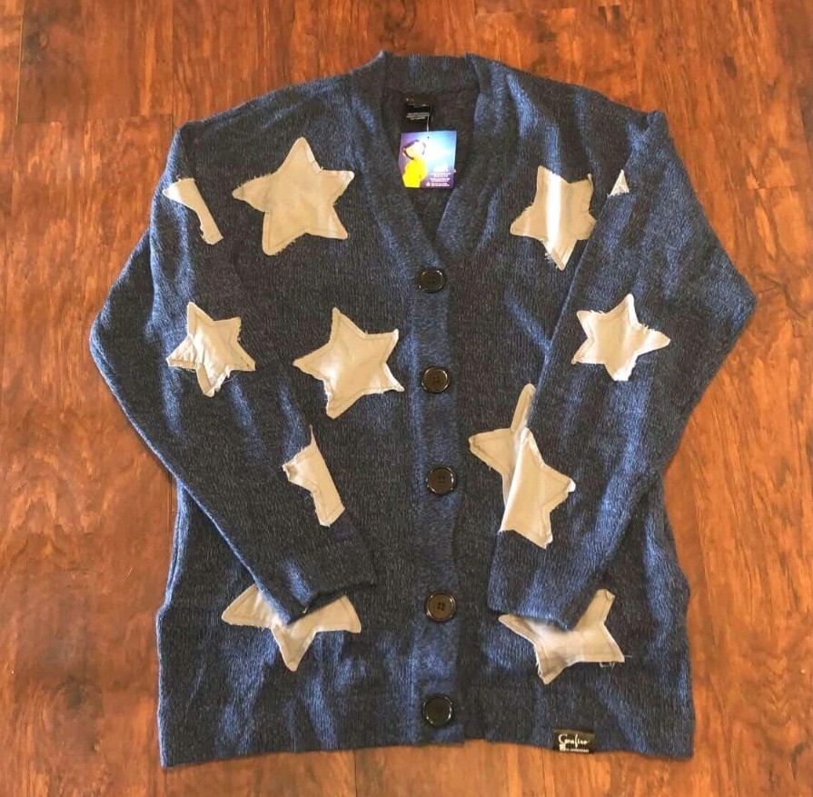 Coraline Cardigan Sweater NWT Women L Blue Star Patches Cosplay Laika Hot Topic Coraline Cardigan Sweater NWT Women L Blue Star Patches Cosplay Laika Hot Topic