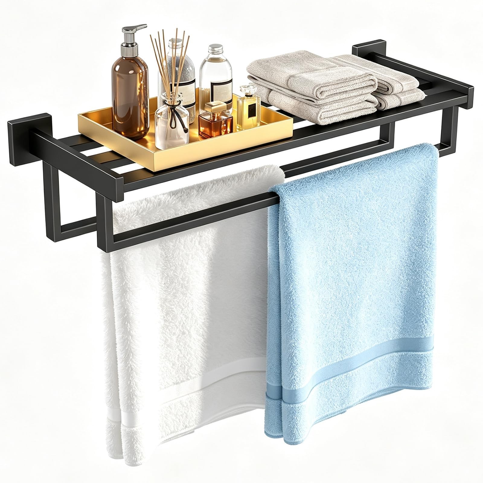 STWWO Towel Racks for Bathroom Wall Mounted, 24 Inch Black Double Towel Bar |...