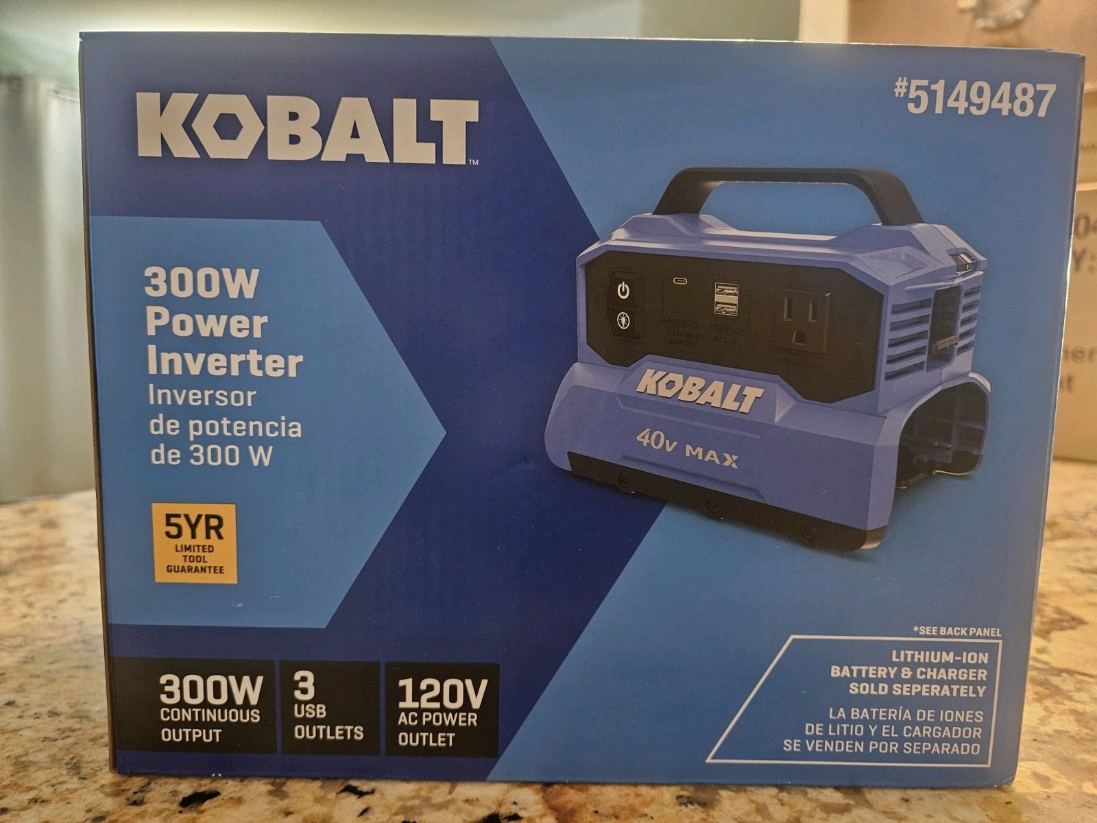 NIB Kobalt 300w Portable Battery Power Inverter 120v 40v Max 5149487 (Tool Only)