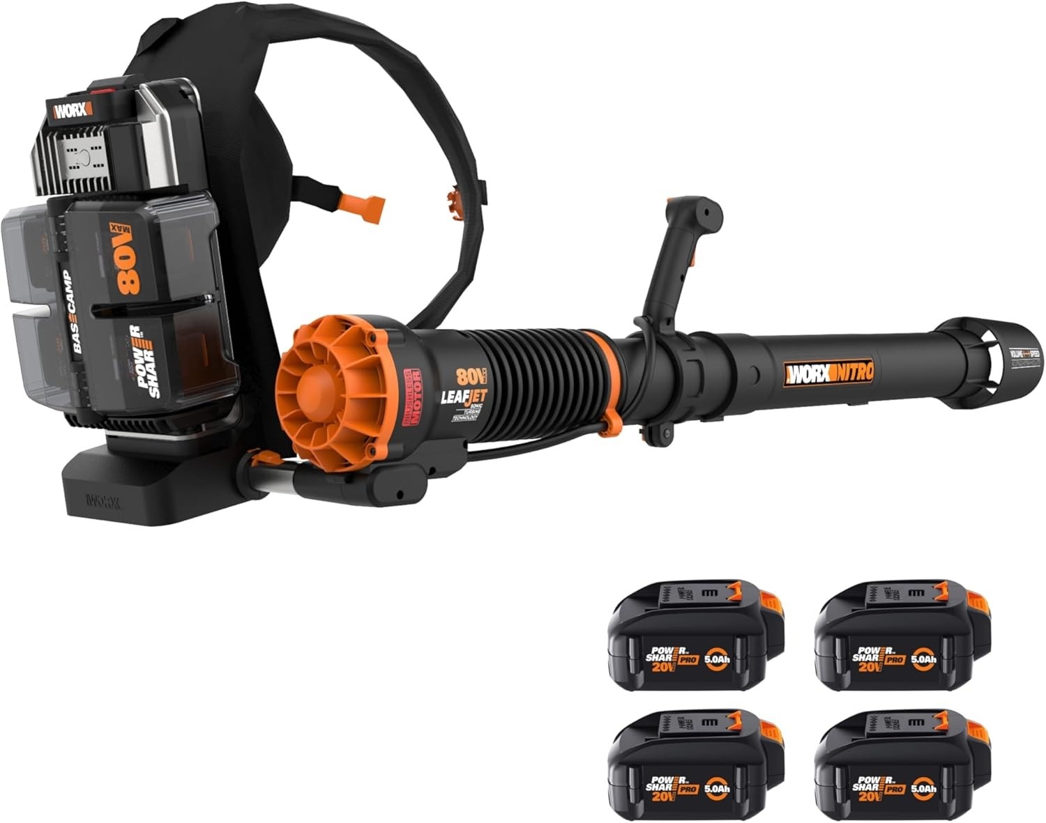 WG572 WORX NITRO 80V Brushless Cordless Backpack Leaf Blower