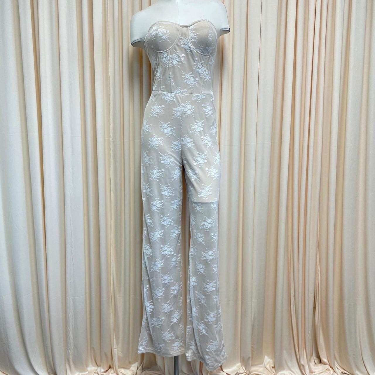 NWT Bridal Vacation Bachelorette Nude Lace Fashion Nova Jumpsuit Sz S