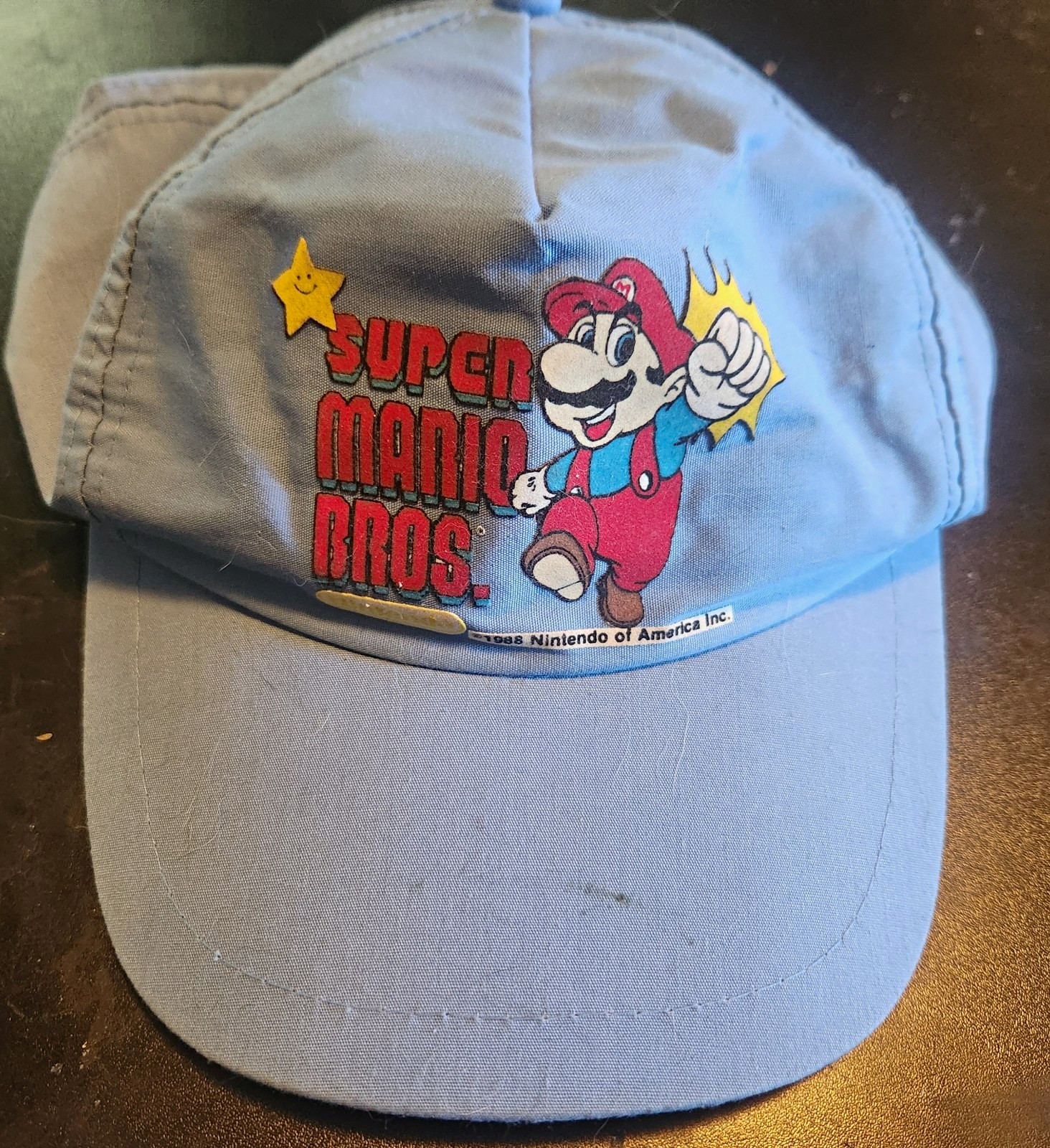 Vintage Nintendo Super Mario Bros. Mario Light Blue Hat Baseball Cap