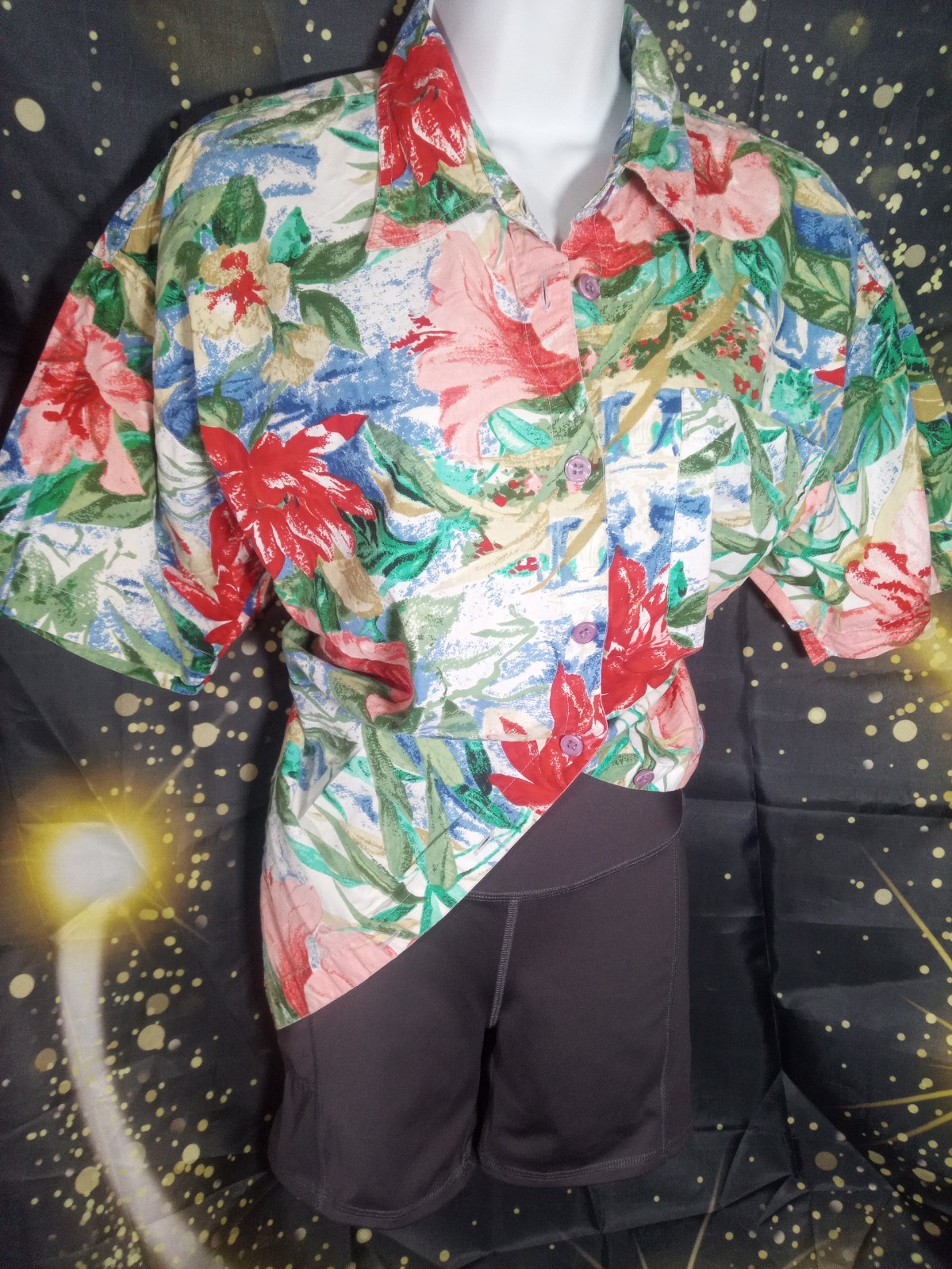 True Vintage 80s moms button up floral abstract 100% cotton size 18/20 VENEZIA