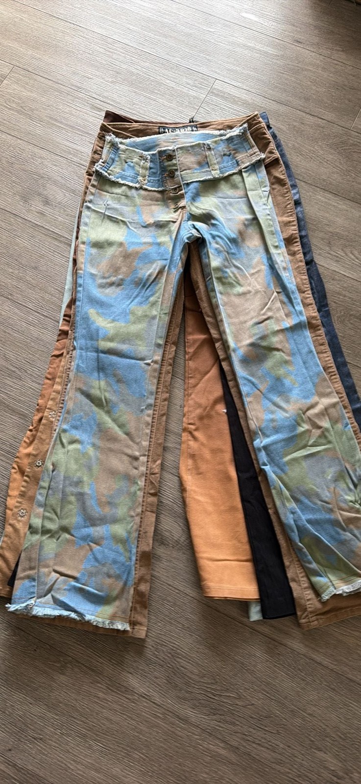Andrew Mackenzie Camouflage and Corduroy Low-Rise Flare Pants