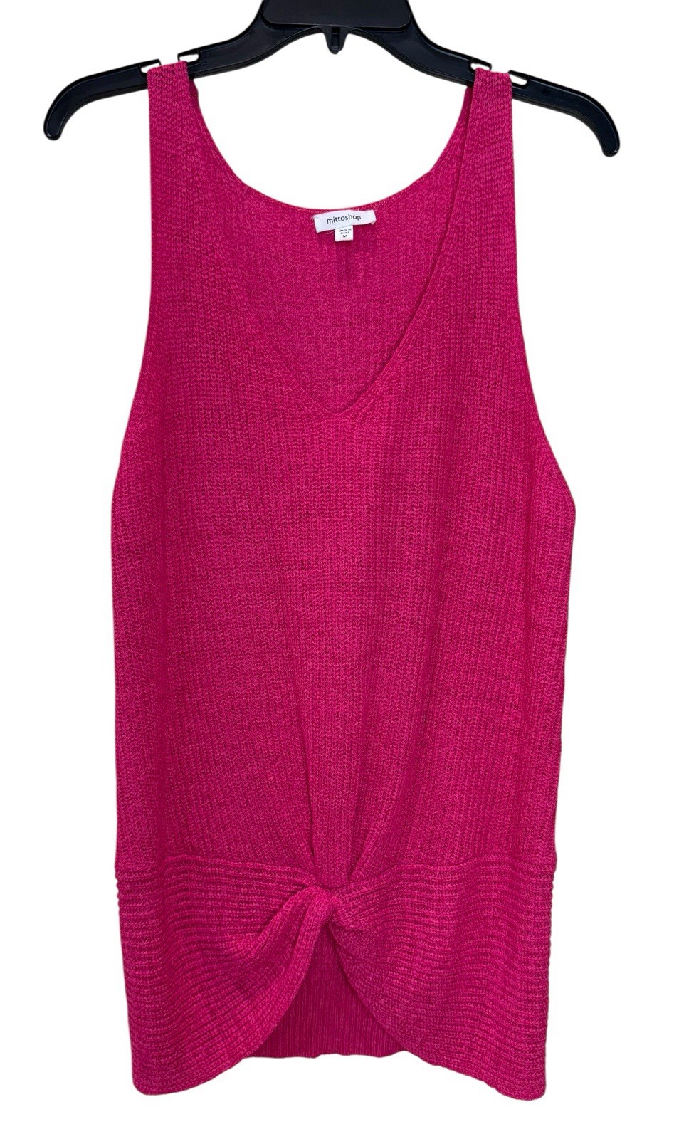 Women’s Mittoshop Hot Pink Sleeveless V Neck Knit Tunic Blouse Front Knot Size M