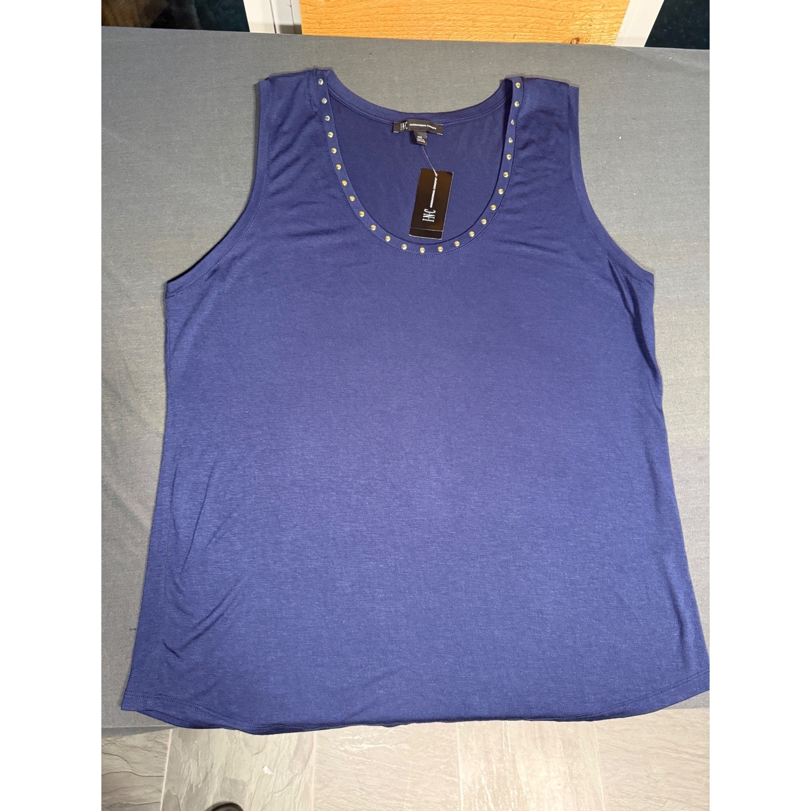 INC International Concepts Womens XXL Navy Blue Studded Scoop Neck Tank Top NWT
