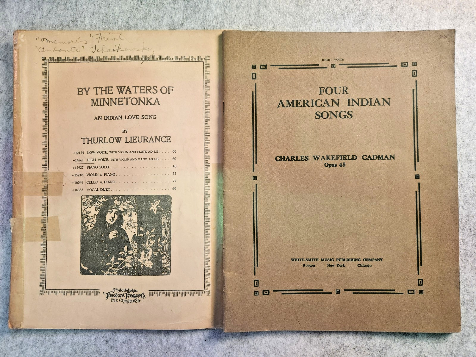 Two Vintage Native American Sheet Music Books - 1917 - Thurlow Liurance - Cadman