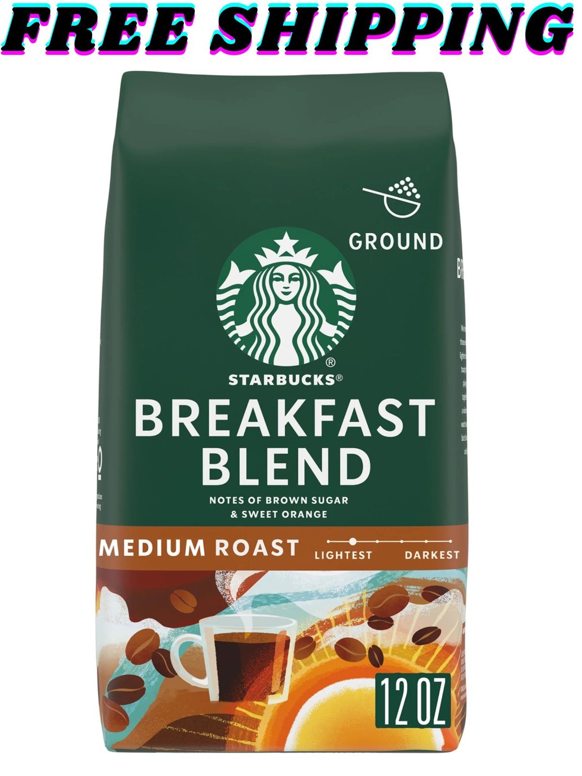 Starbucks Arabica Beans Breakfast Blend, Medium Roast Ground Coffee, 12 oz