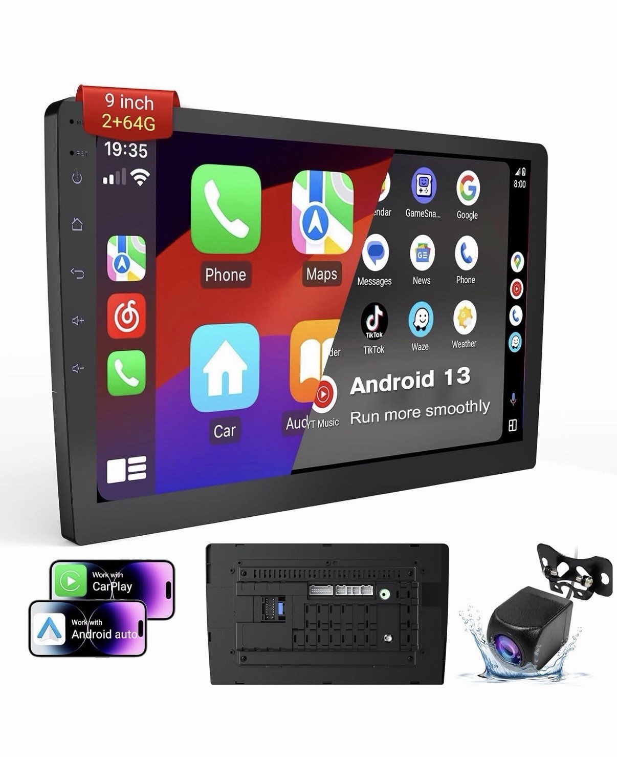9 Inch Touch Screen Android 13 Car Stereo Universal Double Din Car Radio Wire...