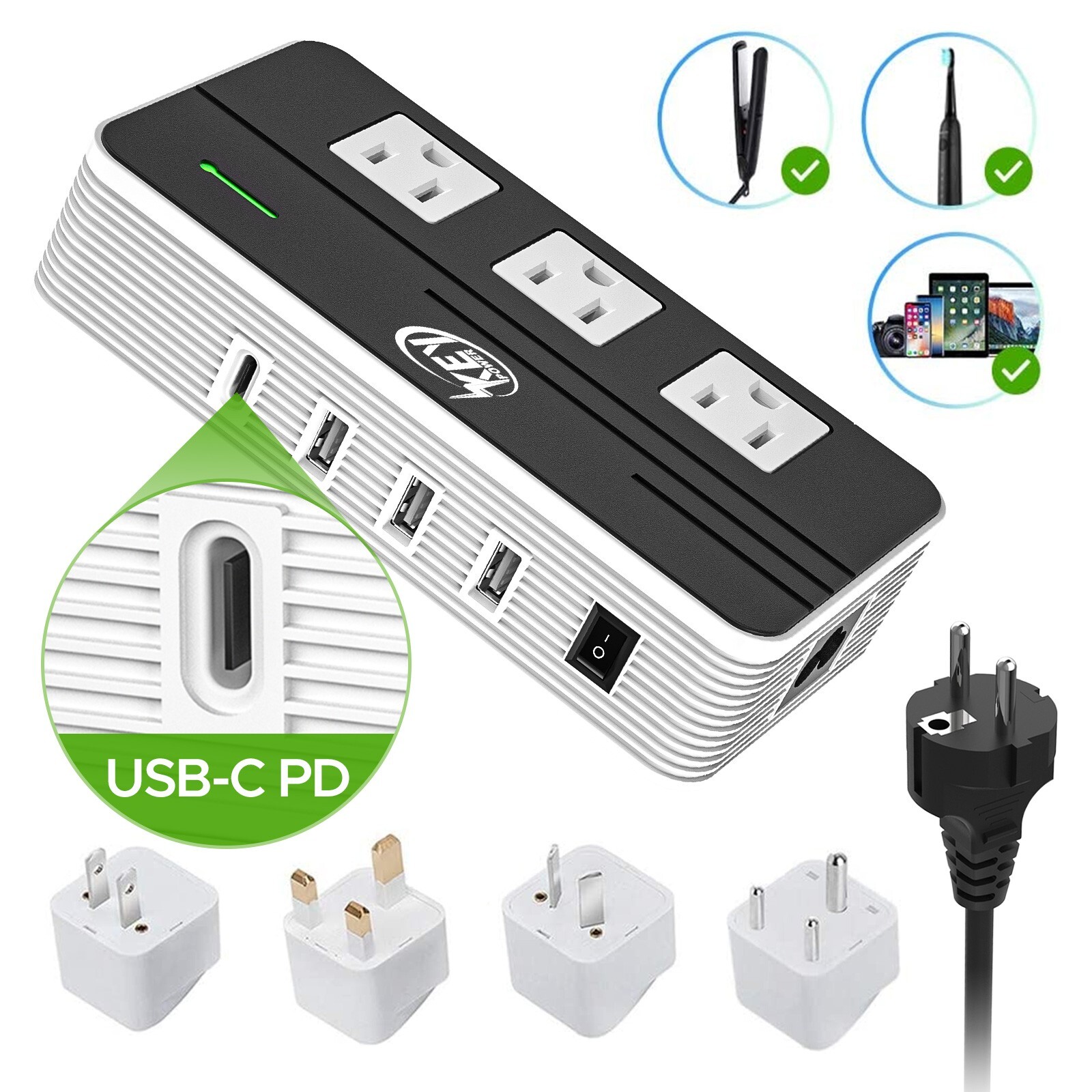 230-2000W Step Down 220V to 110V Voltage Converter &International Travel Adapter