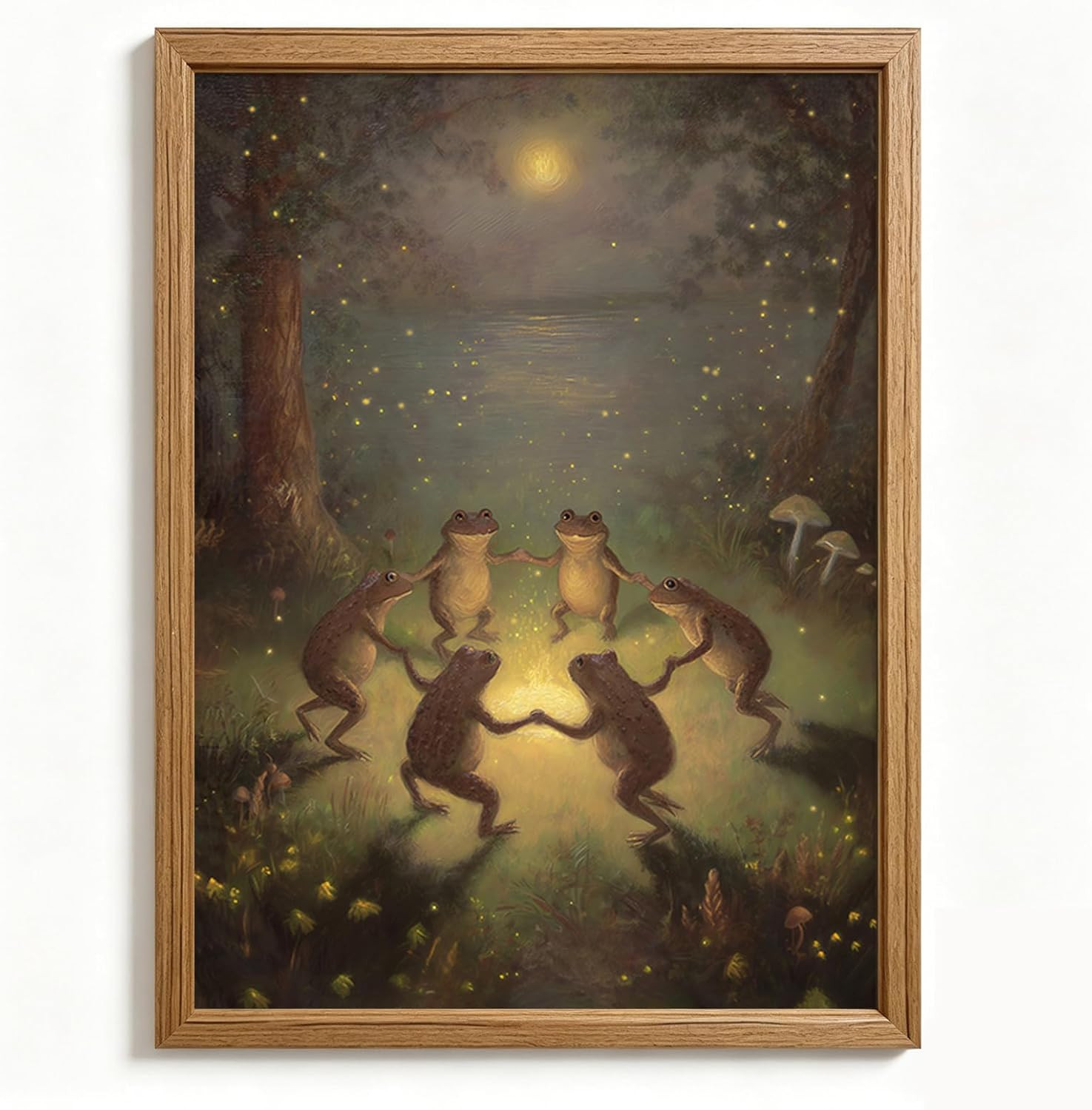 Vintage Whimsical Wall Art Decor Funny Frogs Canvas Poster Moody Animal Bathroom