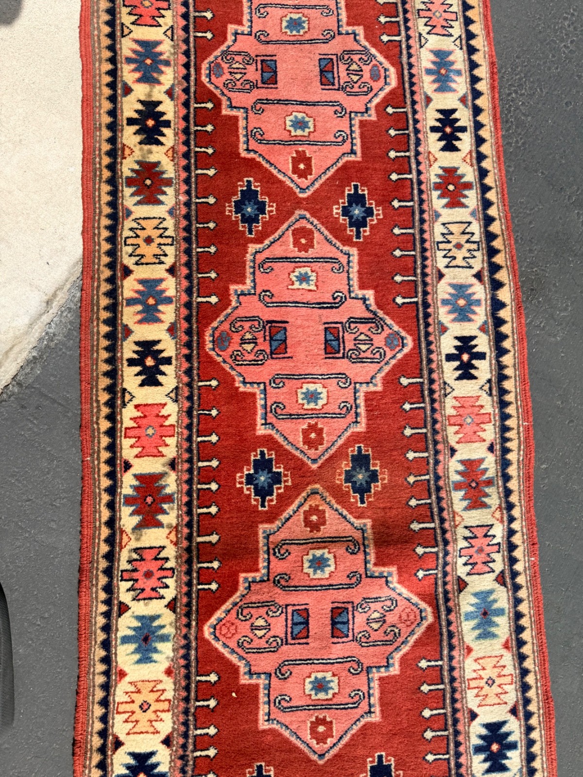 Vintage Hand Knotted Wool Runner Rug 30.5” x 263” 22 Ft Geometric Red Vintage Hand Knotted Wool Runner Rug 30.5” x 263” 22 Ft Geometric Red