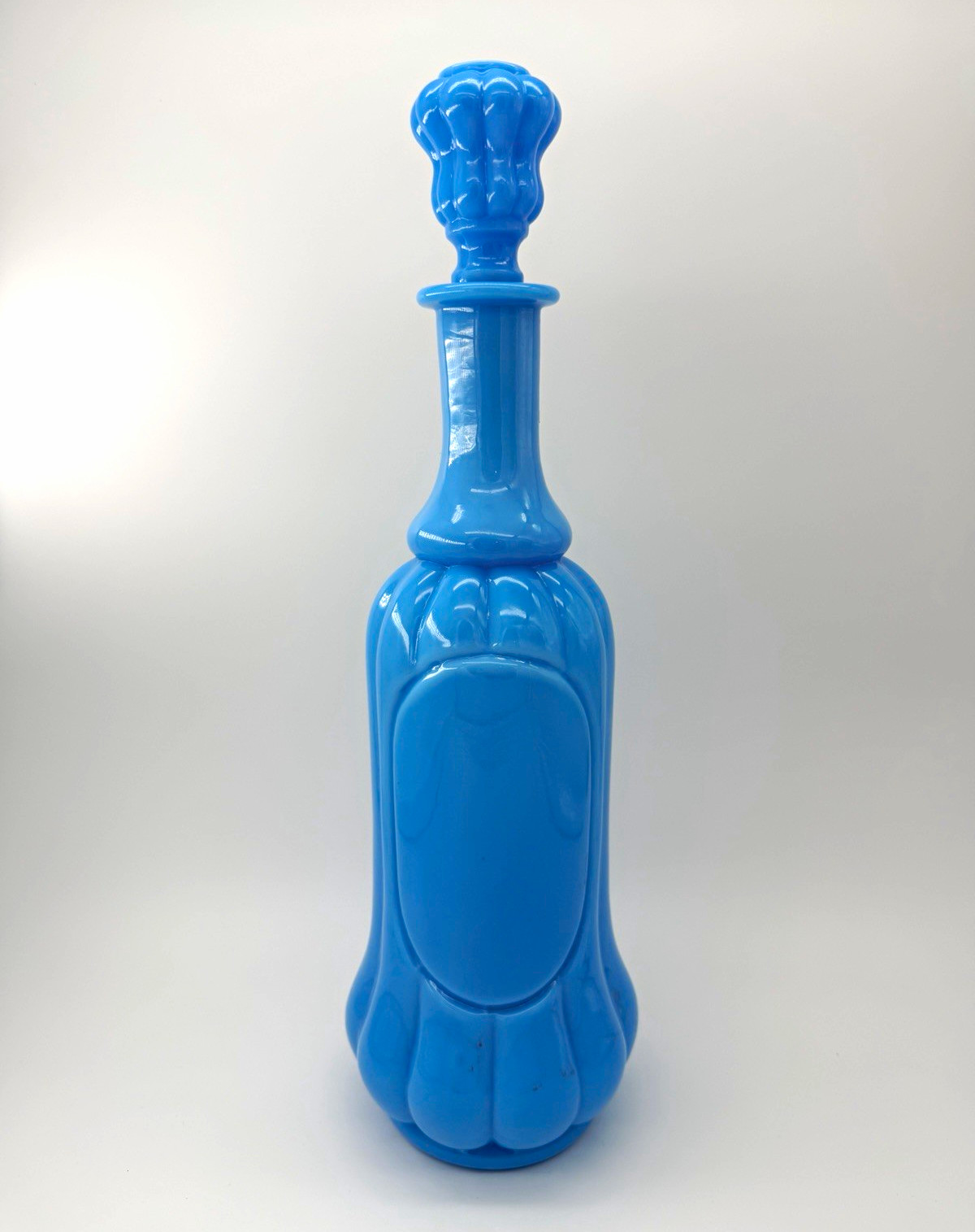 Vintage 1960s Empoli Italian Blue Glass Decanter w/ Matching Crown Stopper