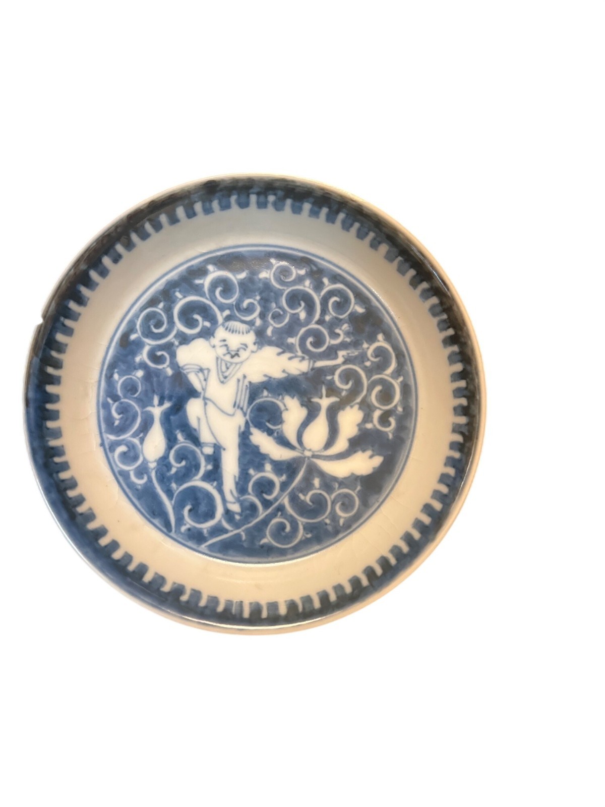 Blue & White Porcelain Dish With Kangxi Style Design Japanese Possibly Edo Perio